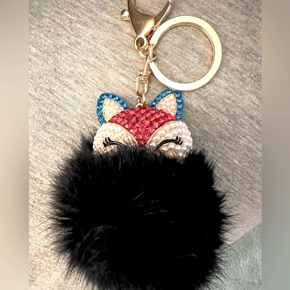 CUTE FUR/ CRYSTAL FOX KEY CHAIN/PURSE CHARM - Picture 2 of 3